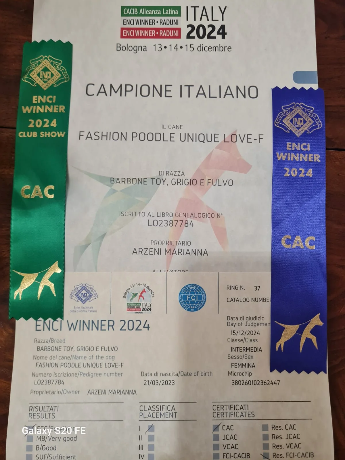 ENCI Winner 2024 certificates and ribbons